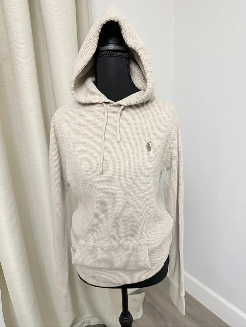 Polo Ralph Lauren Cream Waffle-Knit Hoodie Sweater